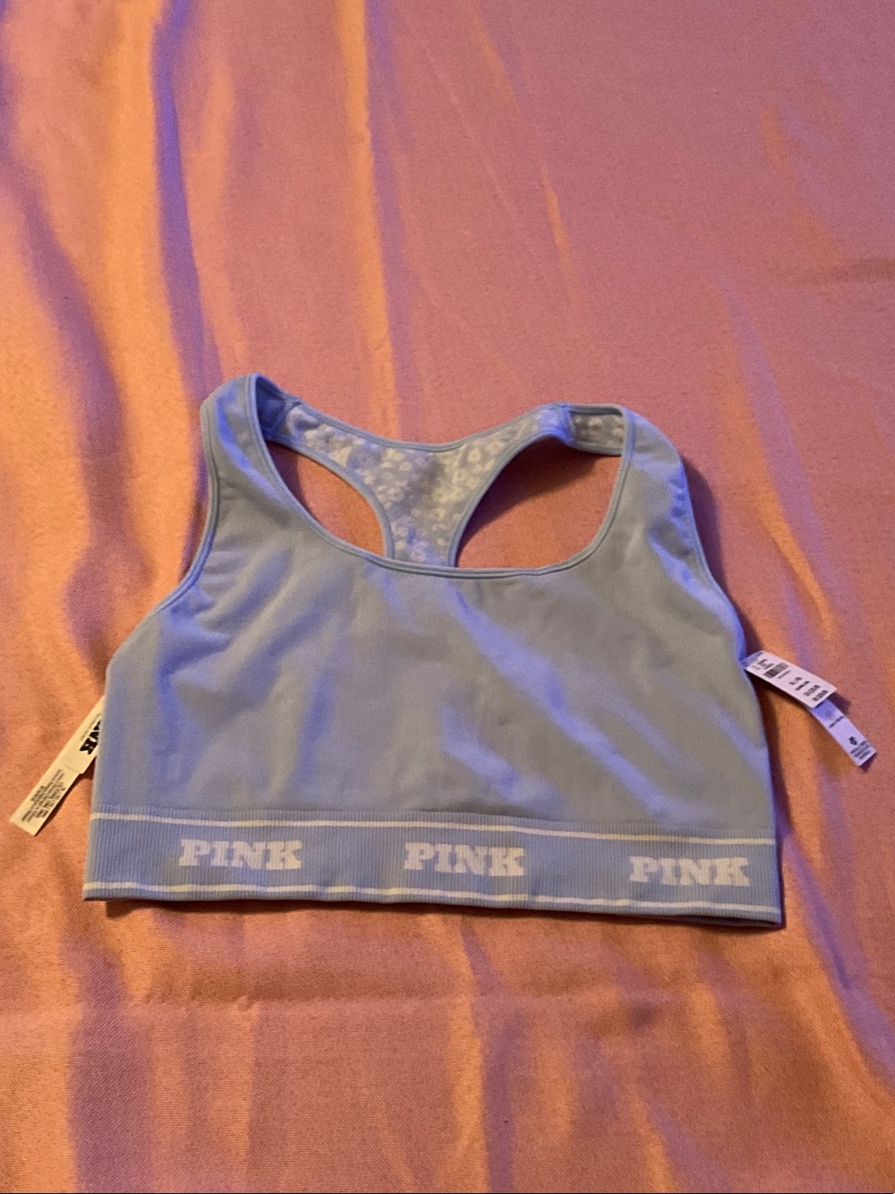 PINK Victoria's Secret Light Blue Racerback Sports Bra with Branded Elastic
